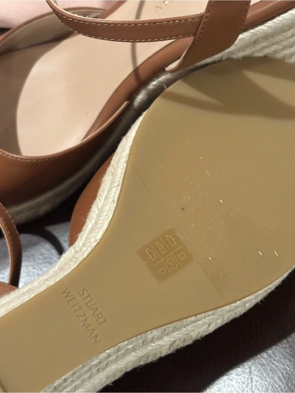 Stuart Weitzman Tan Leather Espadrille Wedge Sandals - Picture 5 of 5